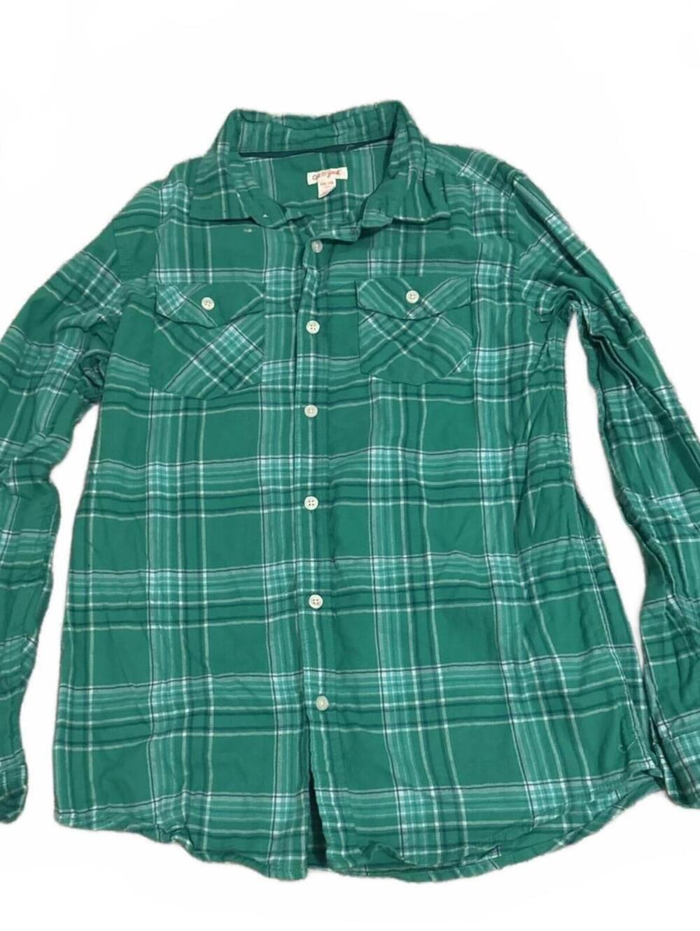 Cat & Jack Boys Shirt Size XXL Green Plaid Button-Up